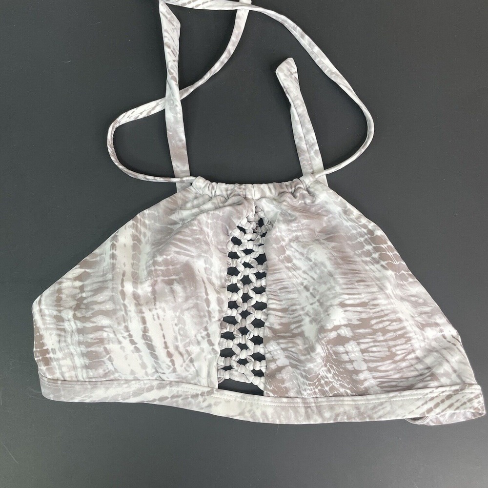 Venus Women's Macrame Bralette Halter Neck Bikini Swim Top Size 8‎ Gray Snake